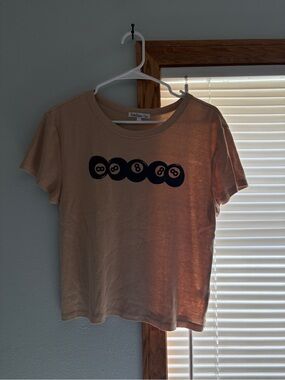 Rebellious One Tan Short Sleeve Tee with Black 8-Ball Row Graphic